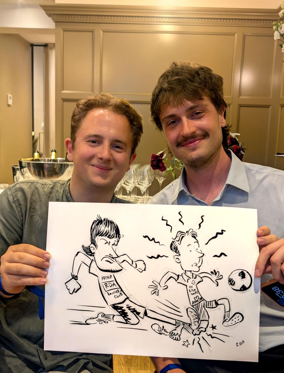 Caricature élégante de footballeurs au style bande dessinée, par Sébastien Rieu