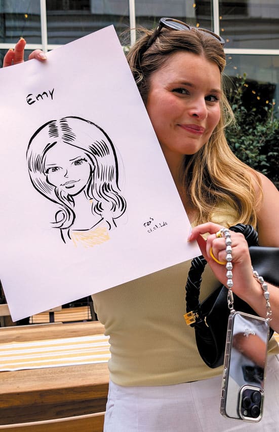 Caricature illustrée sur le thème de la mode, soirée de marque à Paris