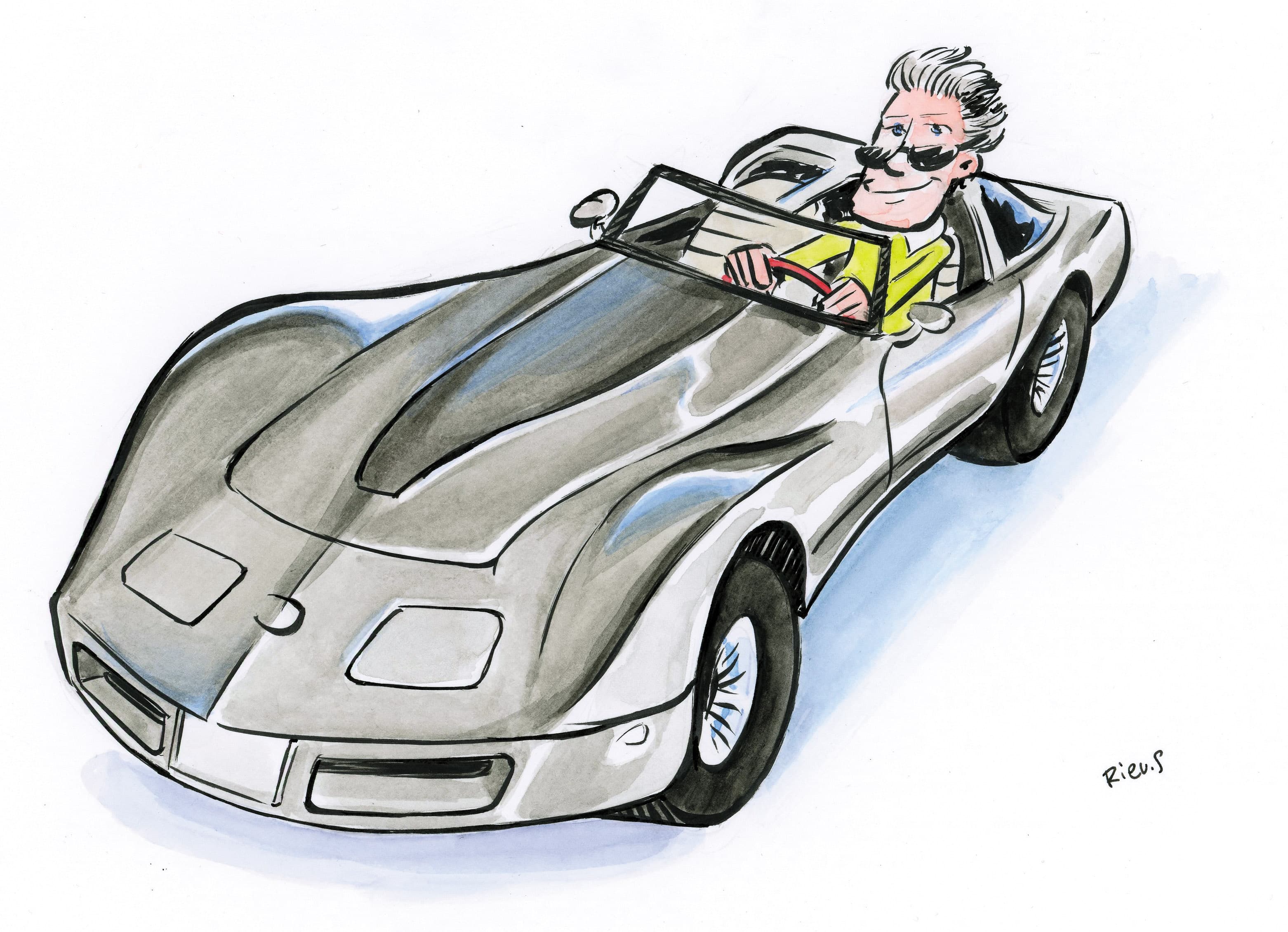 Caricature aquarelle d'une Chevrolet Corvette de 1982, illustration originale