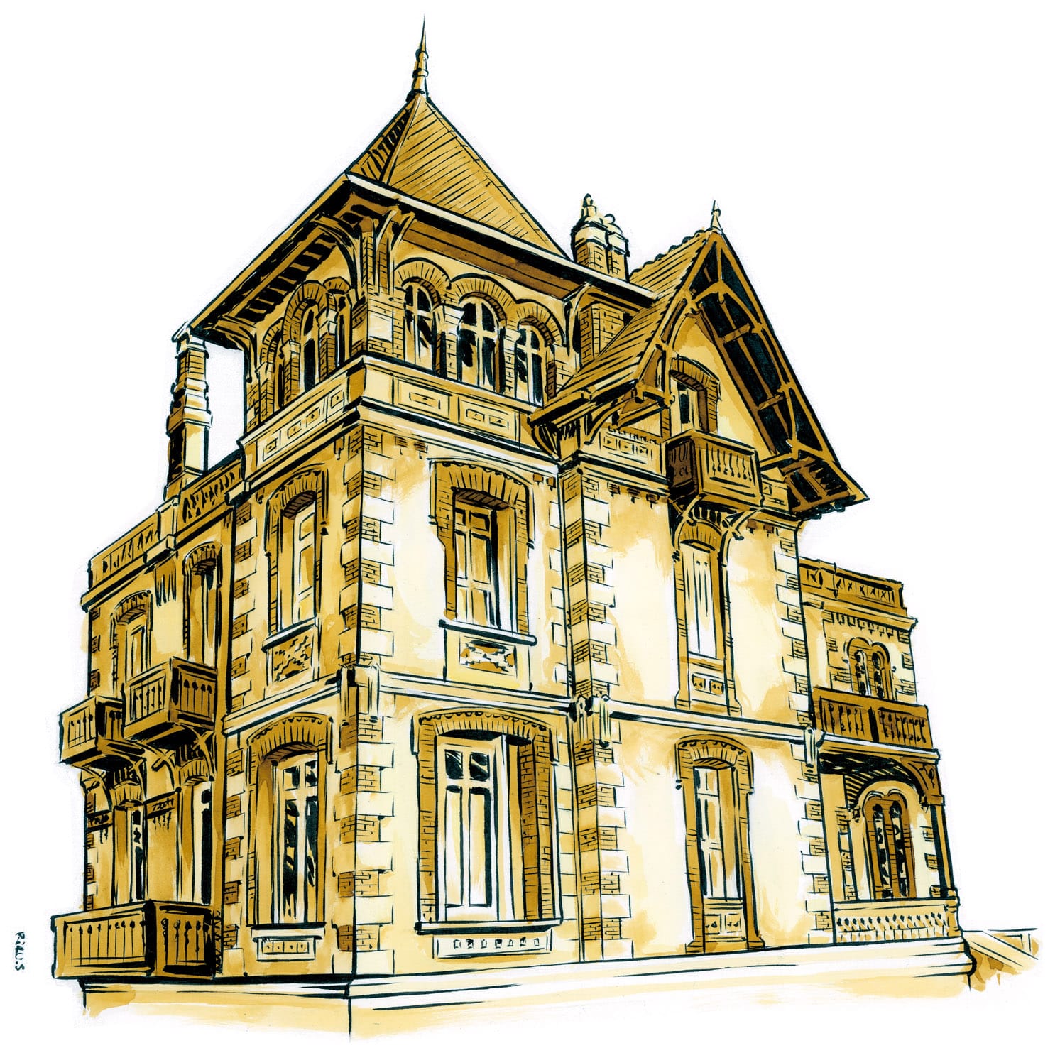 Dessin de la villa Teresa, Ville d'Hiver d'Arcachon, par Sébastien Rieu