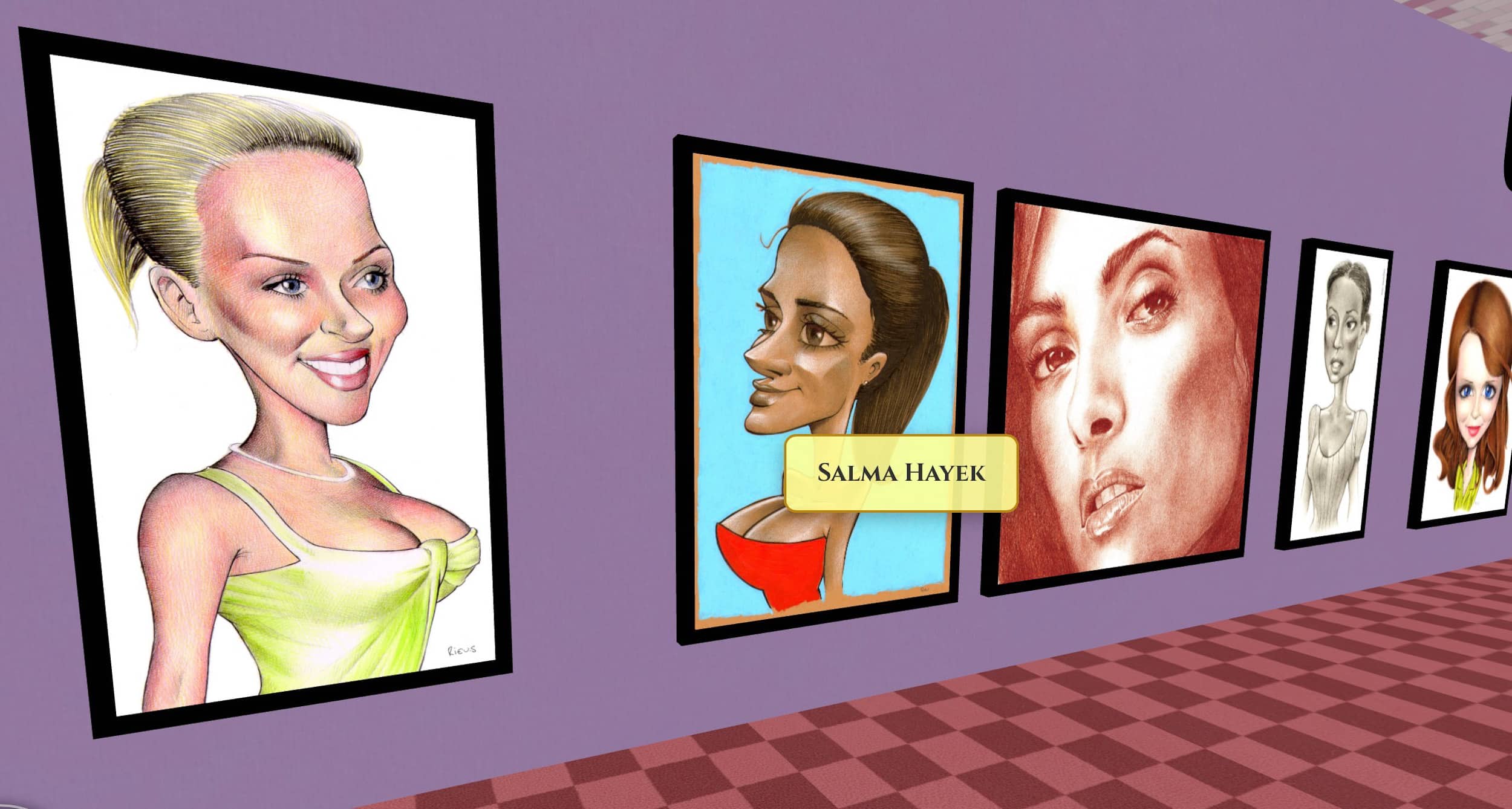 Salle de la galerie virtuelle en 3D consacrée aux pin-up