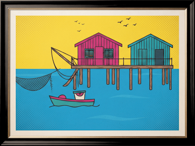 Cabanes tchanquées du Bassin d'Arcachon, dessin de Sébastien Rieu
