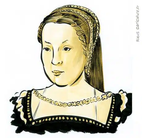Portrait aquarelle sépia de Catherine de Médicis — Reine de France — 1519–1589 · Sébastien Rieu