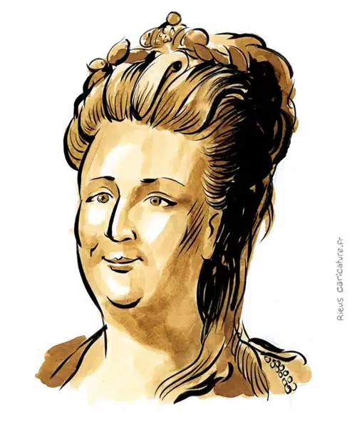 Portrait aquarelle sépia de Catherine II — Impératrice — 1729–1796 · Sébastien Rieu