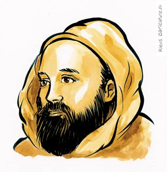 Portrait aquarelle sépia de Al-Jazari — Ingénieur et inventeur — 1136–1206 · Sébastien Rieu