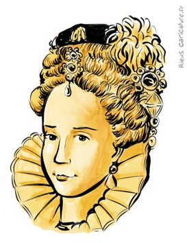 Portrait aquarelle sépia de Élisabeth Ire — Reine d'Angleterre — 1533–1603 · Sébastien Rieu