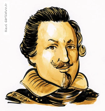 Portrait aquarelle sépia de Ferdinand II — Empereur germanique — 1578–1637 · Sébastien Rieu