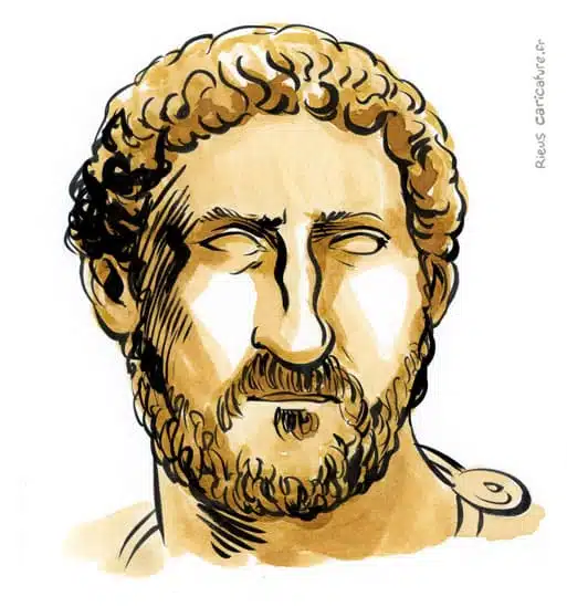 Portrait aquarelle sépia de Hadrien — Empereur — 76–138 · Sébastien Rieu