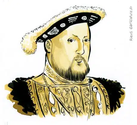 Portrait aquarelle sépia de Henri VIII — Roi — 1491–1547 · Sébastien Rieu