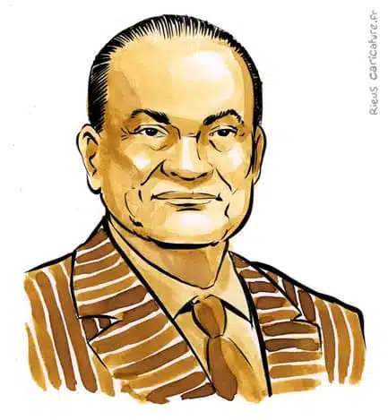 Portrait aquarelle sépia de Hosni Moubarak — Président — 1928–2020 · Sébastien Rieu