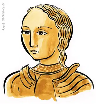Portrait aquarelle sépia de Jeanne d'Arc — Héroïne française — 1412–1431 · Sébastien Rieu