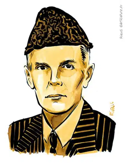 Portrait aquarelle sépia de Muhammad Ali Jinnah — Fondateur du Pakistan — 1876–1948 · Sébastien Rieu