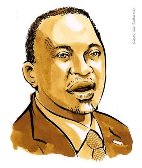 Portrait aquarelle sépia de Jomo Kenyatta — Président — ~1897–1978 · Sébastien Rieu