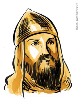Portrait aquarelle sépia de Le Cid — Chevalier castillan — 1043–1099 · Sébastien Rieu