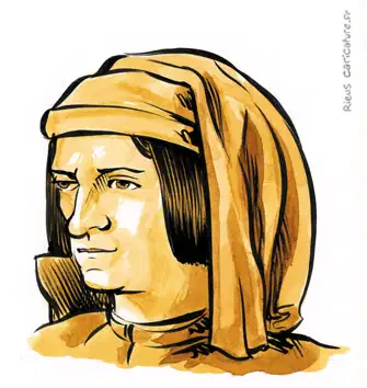 Portrait aquarelle sépia de Laurent de Médicis — Prince de Florence — 1449–1492 · Sébastien Rieu