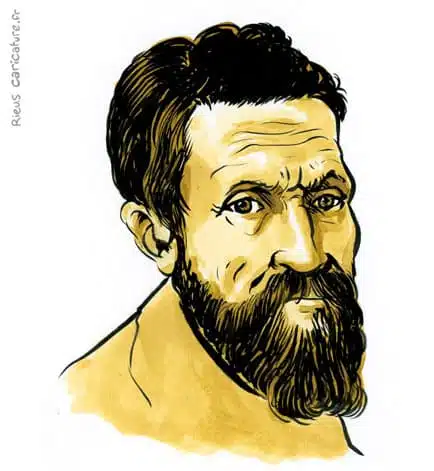 Portrait aquarelle sépia de Michel-Ange — Artiste — 1475–1564 · Sébastien Rieu