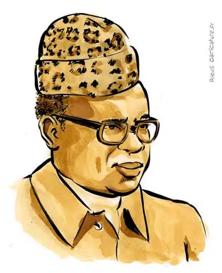 Portrait aquarelle sépia de Mobutu Sese Seko — Dictateur — 1930–1997 · Sébastien Rieu