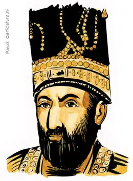 Portrait aquarelle sépia de Nader Shah — Shah de Perse — 1688–1747 · Sébastien Rieu
