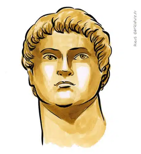 Portrait aquarelle sépia de Néron — Empereur — 37–68 · Sébastien Rieu