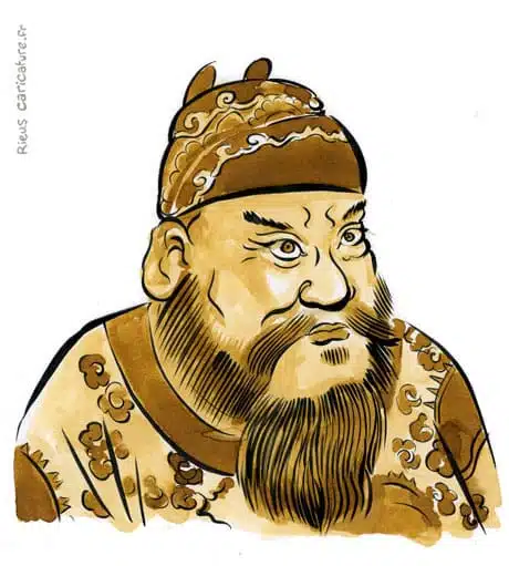 Portrait aquarelle sépia de Qin Shi Huangdi — 1er Empereur — 259–210 av. J.-C. · Sébastien Rieu