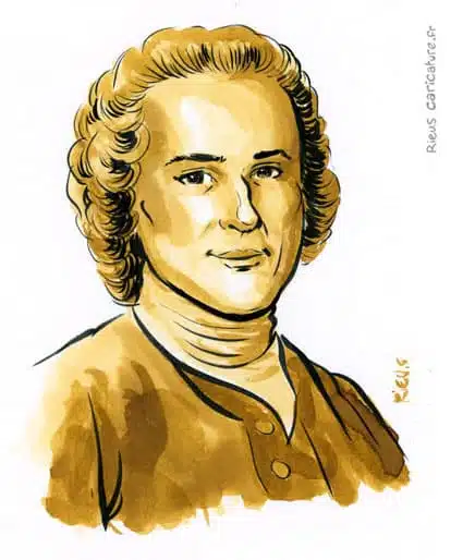 Portrait aquarelle sépia de J.-J. Rousseau — Philosophe — 1712–1778 · Sébastien Rieu