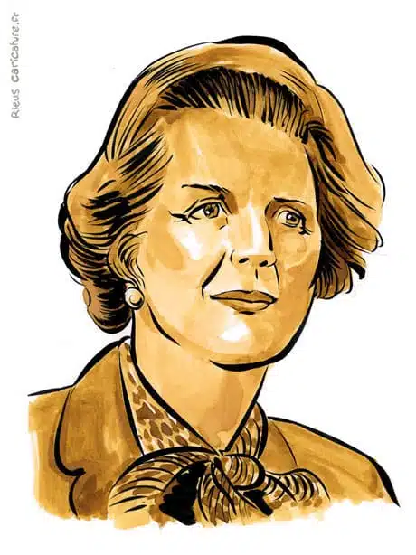 Portrait aquarelle sépia de Margaret Thatcher — Première ministre — 1925–2013 · Sébastien Rieu