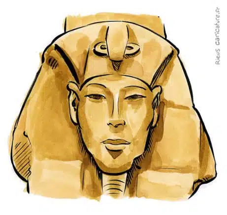 Portrait aquarelle sépia de Akhenaton — Pharaon — ~1380–1336 av. J.-C. · Sébastien Rieu