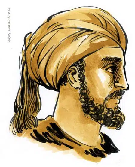 Portrait aquarelle sépia de Abd al-Rahman Ier — Émir d'al-Andalus — 731–788 · Sébastien Rieu