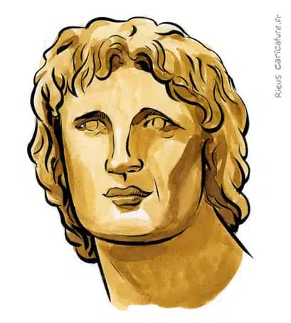 Portrait aquarelle sépia de Alexandre le Grand — Conquérant — 356–323 av. J.-C. · Sébastien Rieu