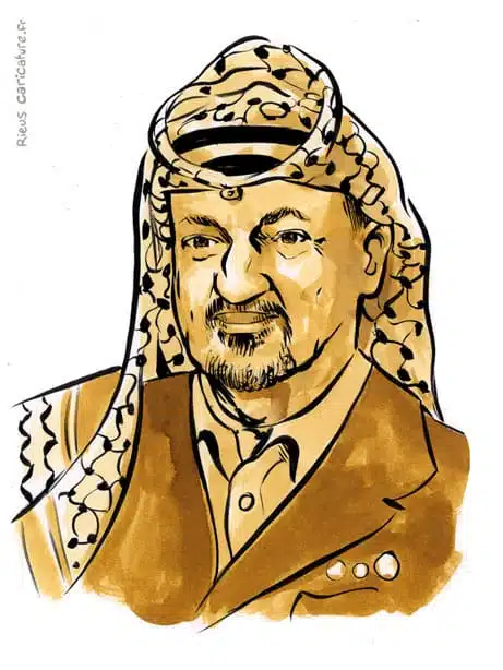 Portrait aquarelle sépia de Yasser Arafat — Président — 1929–2004 · Sébastien Rieu