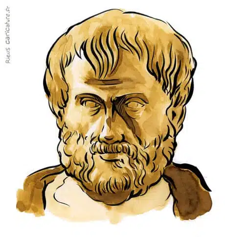 Portrait aquarelle sépia de Aristote — Philosophe — 384–322 av. J.-C. · Sébastien Rieu