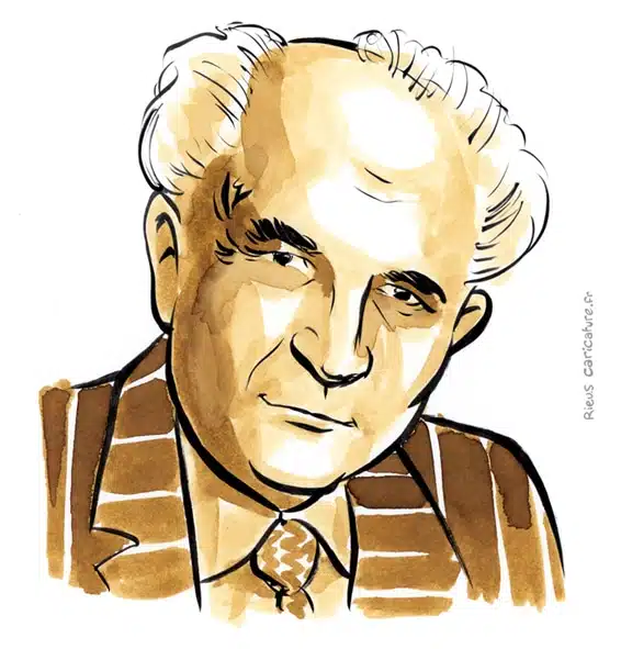 Portrait aquarelle sépia de David Ben Gourion — Premier ministre — 1886–1973 · Sébastien Rieu