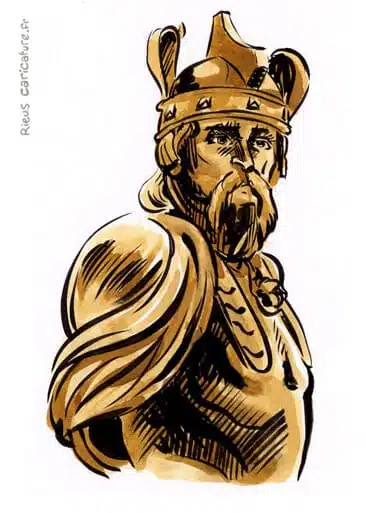 Portrait aquarelle sépia de Brenn — Chef gaulois — ~390 av. J.-C. · Sébastien Rieu