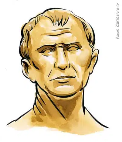 Portrait aquarelle sépia de Jules César — Dictateur — 100–44 av. J.-C. · Sébastien Rieu