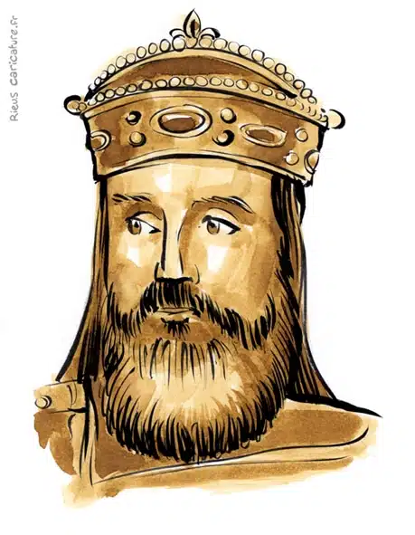 Portrait aquarelle sépia de Charlemagne — Empereur d'Occident — 742–814 · Sébastien Rieu
