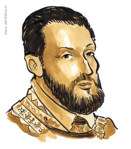 Portrait aquarelle sépia de Charles Quint — Empereur — 1500–1558 · Sébastien Rieu