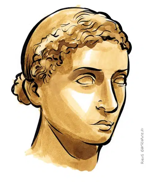 Portrait aquarelle sépia de Cléopâtre VII — Reine d'Égypte — 69–30 av. J.-C. · Sébastien Rieu