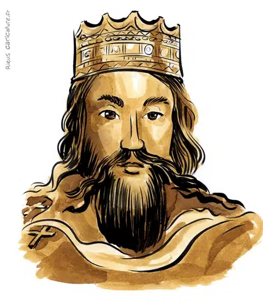 Portrait aquarelle sépia de Clovis Ier — Roi des Francs — ~466–511 · Sébastien Rieu