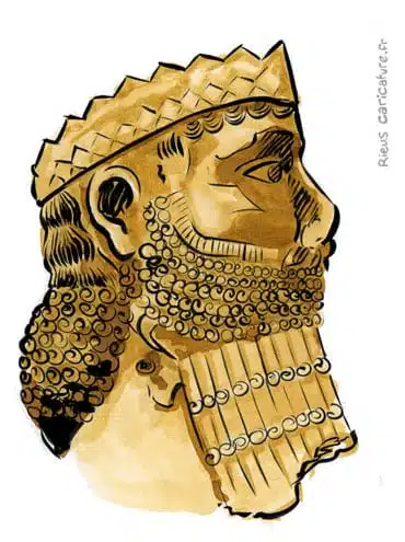 Portrait aquarelle sépia de Darius III — Roi des Perses — ~380–330 av. J.-C. · Sébastien Rieu