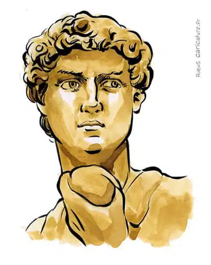Portrait aquarelle sépia de Roi David — Roi d'Israël — ~1040–970 av. J.-C. · Sébastien Rieu