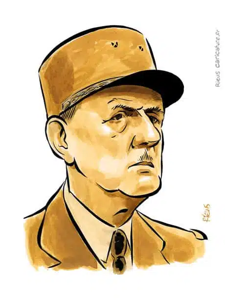 Portrait aquarelle sépia de Charles de Gaulle — Président — 1890–1970 · Sébastien Rieu