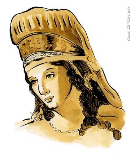 Portrait aquarelle sépia de Didon — Fondatrice de Carthage — ~IXe s. av. J.-C. · Sébastien Rieu