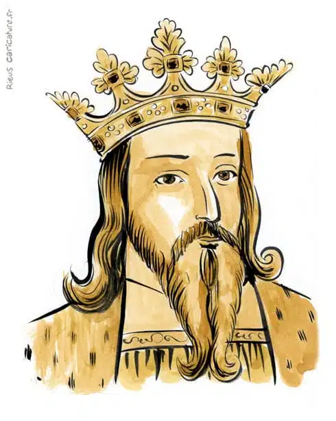 Portrait aquarelle sépia de Édouard III — Roi — 1312–1377 · Sébastien Rieu