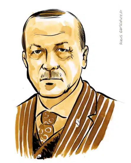 Portrait aquarelle sépia de Recep Erdoğan — Président — 1954– · Sébastien Rieu