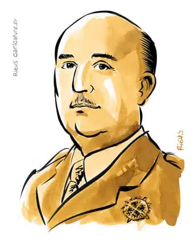 Portrait aquarelle sépia de Francisco Franco — Dictateur — 1892–1975 · Sébastien Rieu