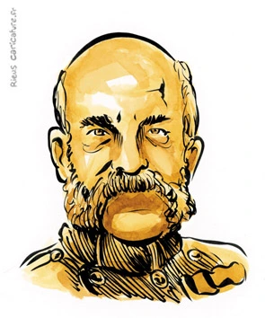 Portrait aquarelle sépia de François-Joseph Ier — Empereur d'Autriche — 1830–1916 · Sébastien Rieu