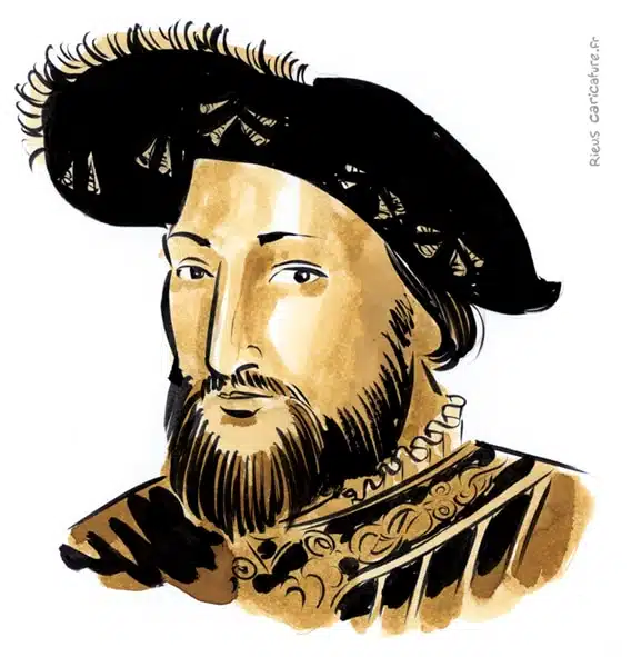 Portrait aquarelle sépia de François Ier — Roi de France — 1494–1547 · Sébastien Rieu