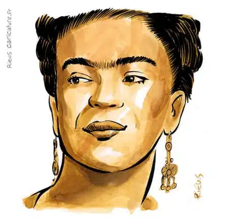 Portrait aquarelle sépia de Frida Kahlo — Peintre — 1907–1954 · Sébastien Rieu