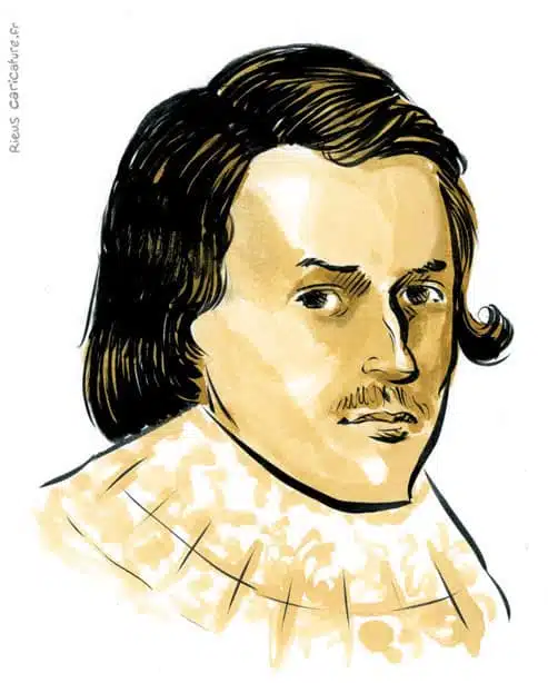 Portrait aquarelle sépia de Georges Villiers — Duc de Buckingham — 1592–1628 · Sébastien Rieu