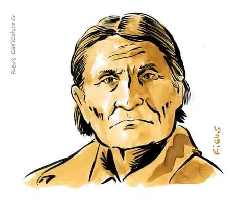 Portrait aquarelle sépia de Géronimo — Chef apache — 1829–1909 · Sébastien Rieu